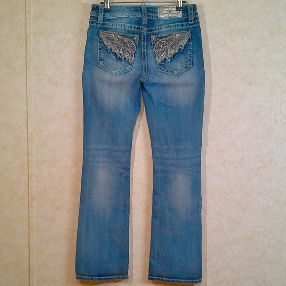 Miss Me Signature Boot Jeans Bling Wings Pockets Silver Label Sz28/31 NWOT - Picture 2 of 10